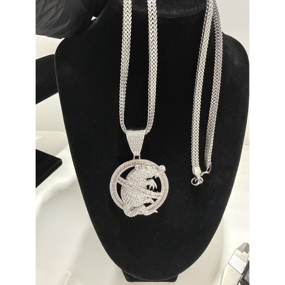 iced out no rat vvscz 2inch pendant fits up to a 14mm with 30in heringbone chain